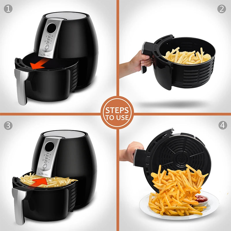 ULTREAN 4L Air Fryer Electric Hot fryer Oil-free Auto Household Kitchen 360°Baking Convection Oven Deep Fryer with Touch Control